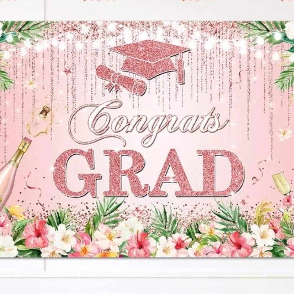Pink Floral Graduation Backdrop